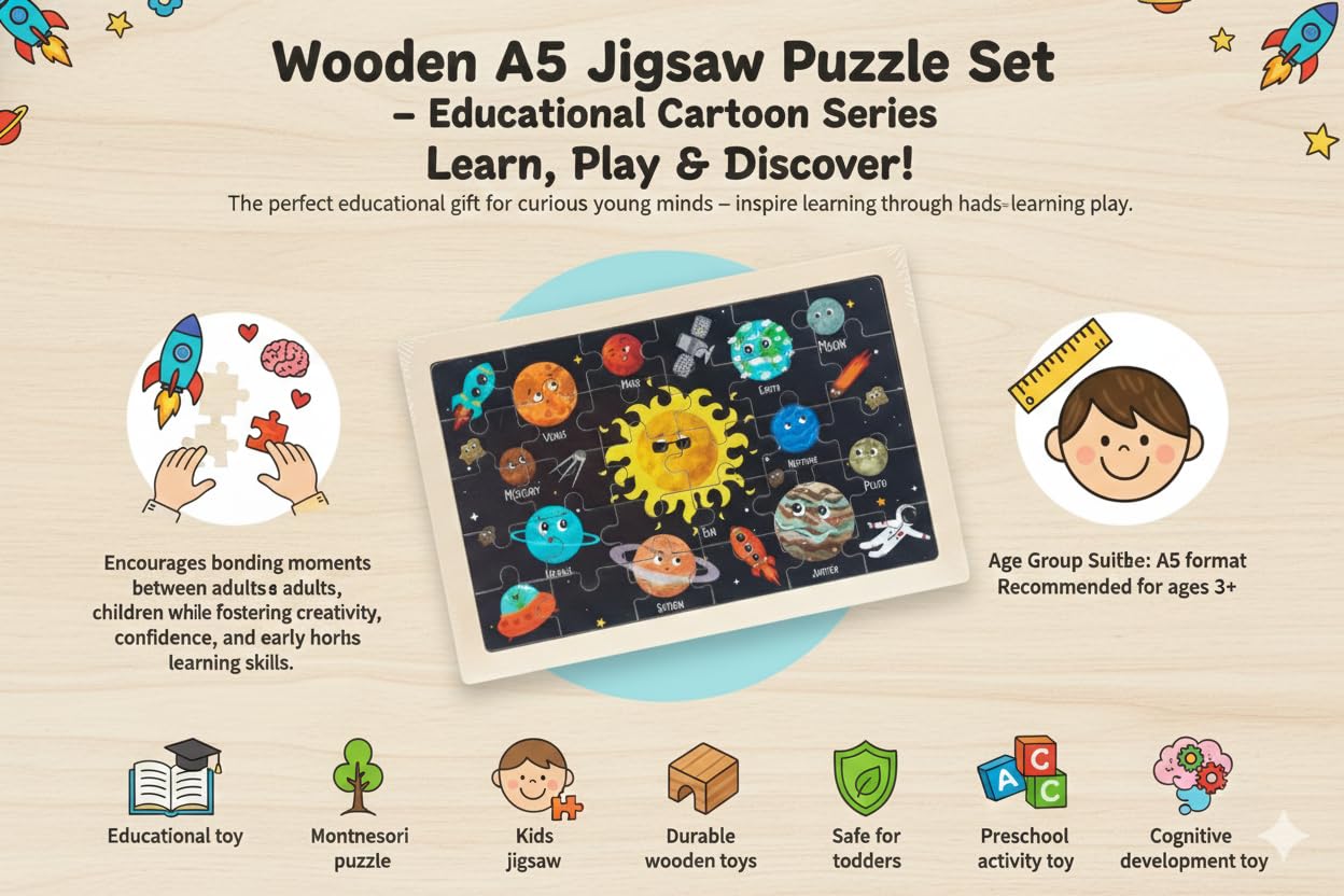 Solar System Transport Wooden A5 Jigsaw Puzzle Set for Kids - Kinder Kreato