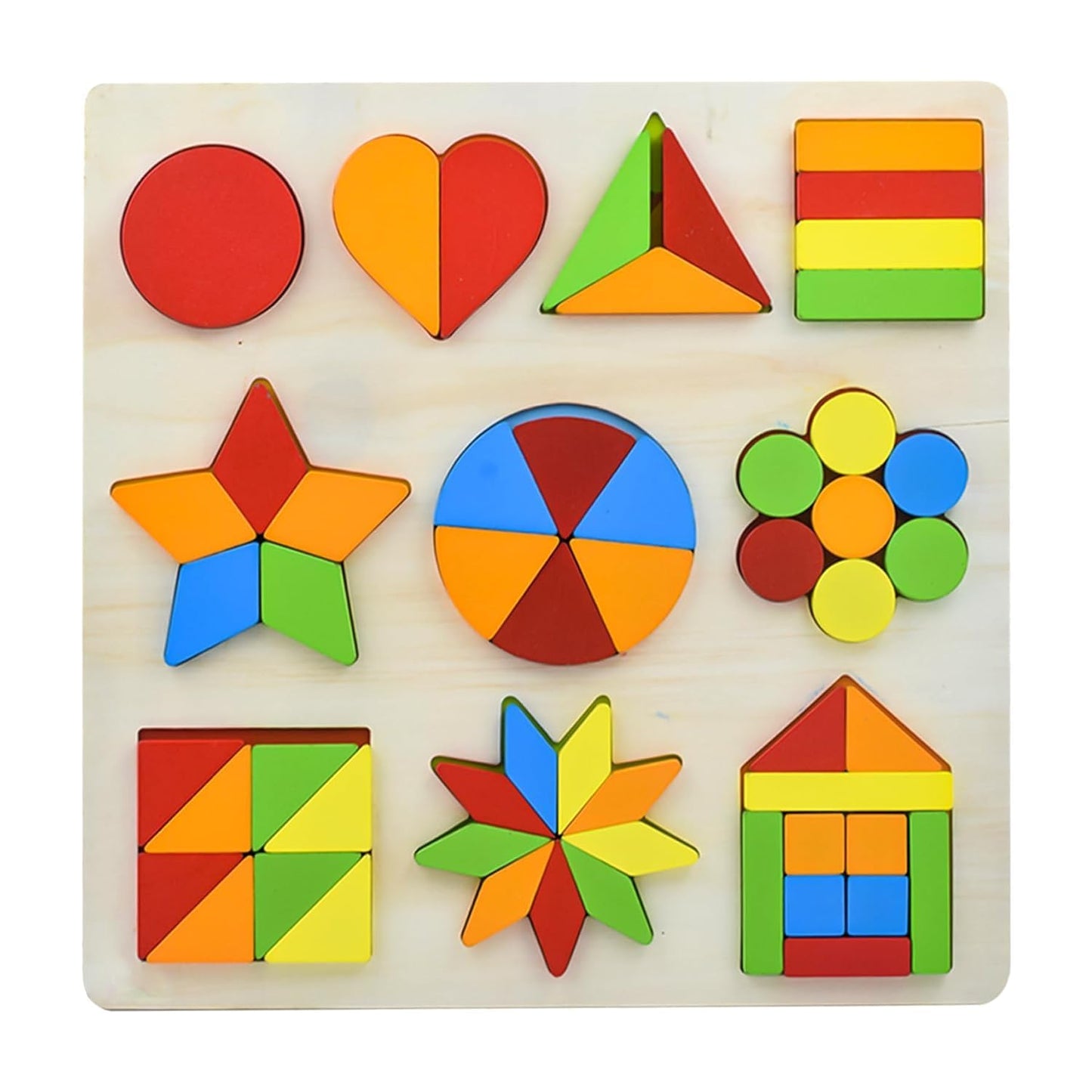 Wooden Geometric Shapes Colorful Montessori Puzzles - Kinder Kreato