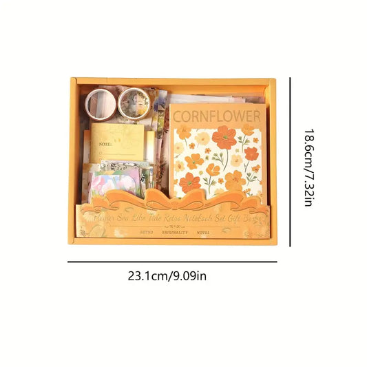 Vintage Vibrant Floral Diary Gift Box – 124 Items (Orange) - Kinder Kreato