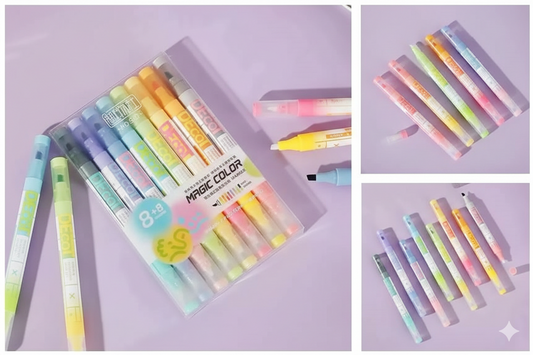 8 Pcs Magic Highlighters Set | Fluorescent Pens, Cute Stationery