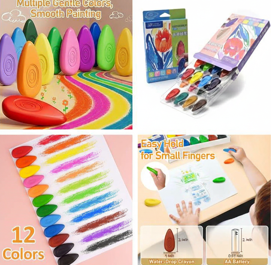Raindrop Crayons β 12 Smooth, Easy-Grip Colors - Kinder Kreato