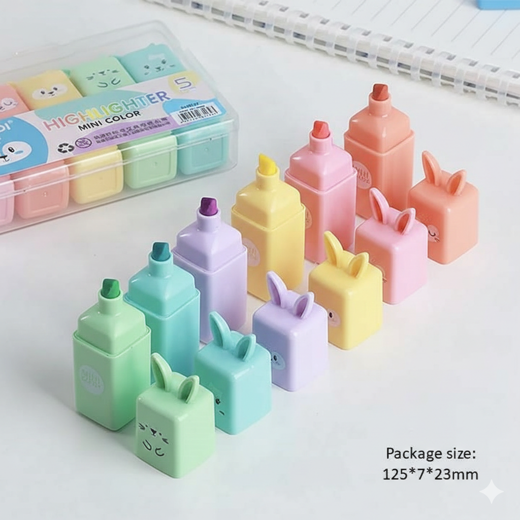 6 Pcs Rabbit Highlighters Set | Fluorescent Pens, Cute Stationery