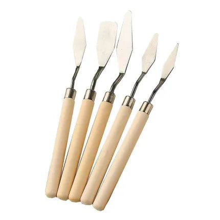 5 PCS DIY Wooden Handle Stainless Steel Palette Knives Knife Set - Kinder Kreato