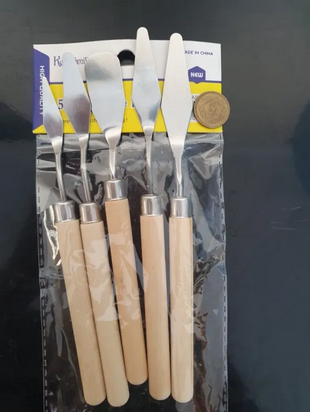 5 PCS DIY Wooden Handle Stainless Steel Palette Knives Knife Set - Kinder Kreato
