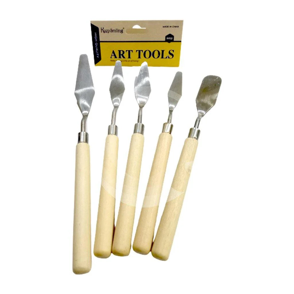 5 PCS DIY Wooden Handle Stainless Steel Palette Knives Knife Set - Kinder Kreato