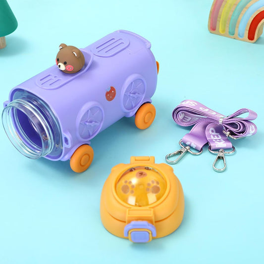 500ml Kids Water Bottle – Train Design, Leak-Proof with Adjustable Shoulder Strap - Kinder Kreato