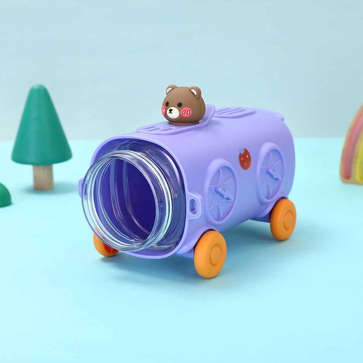 500ml Kids Water Bottle – Train Design, Leak-Proof with Adjustable Shoulder Strap - Kinder Kreato
