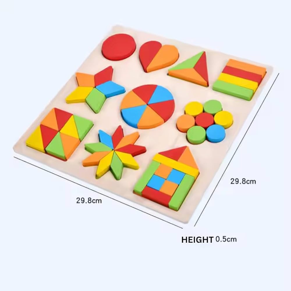 Wooden Geometric Shapes Colorful Montessori Puzzles - Kinder Kreato