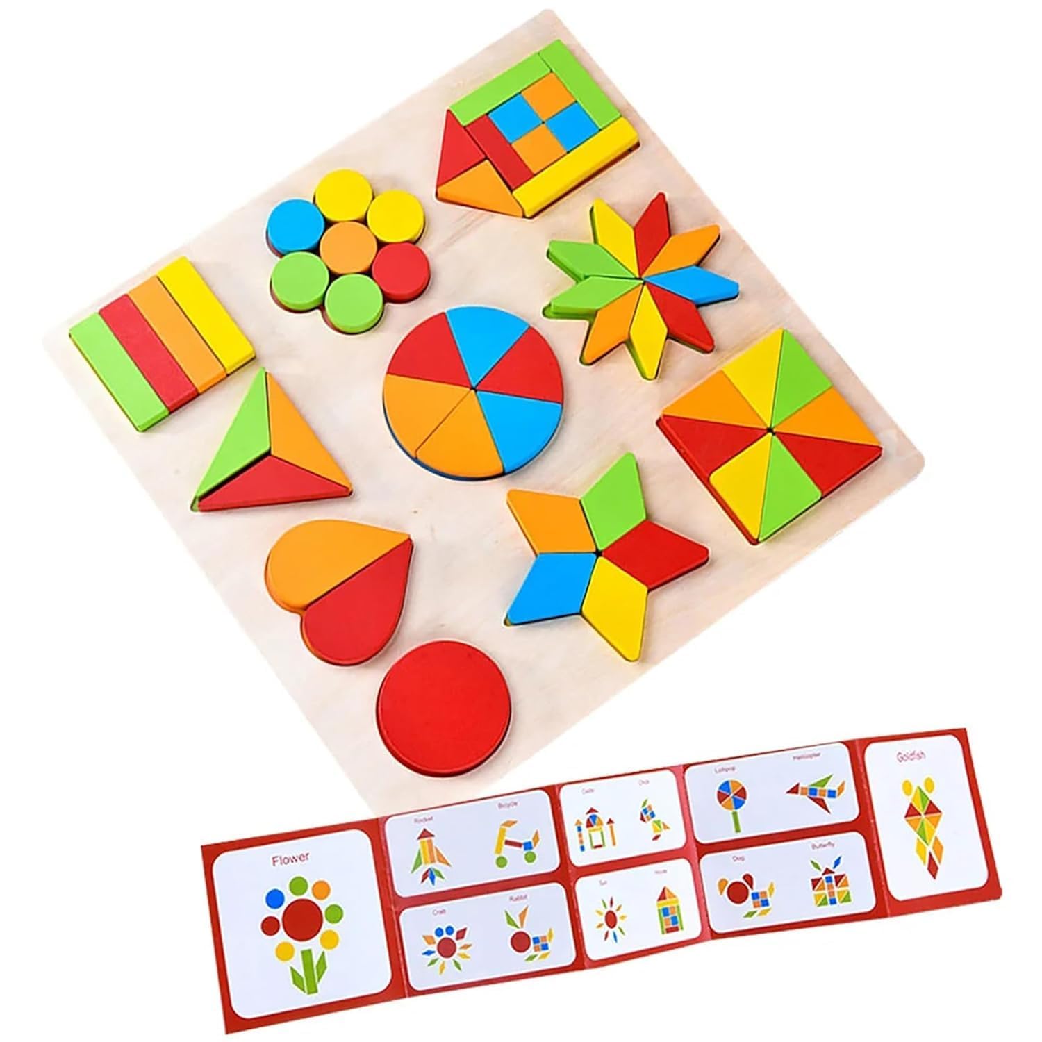 Wooden Geometric Shapes Colorful Montessori Puzzles - Kinder Kreato