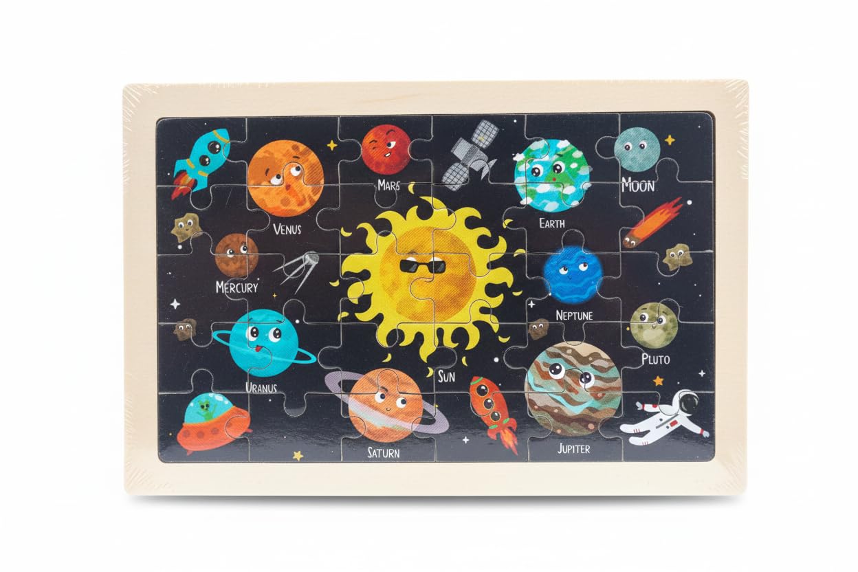 Solar System Transport Wooden A5 Jigsaw Puzzle Set for Kids - Kinder Kreato