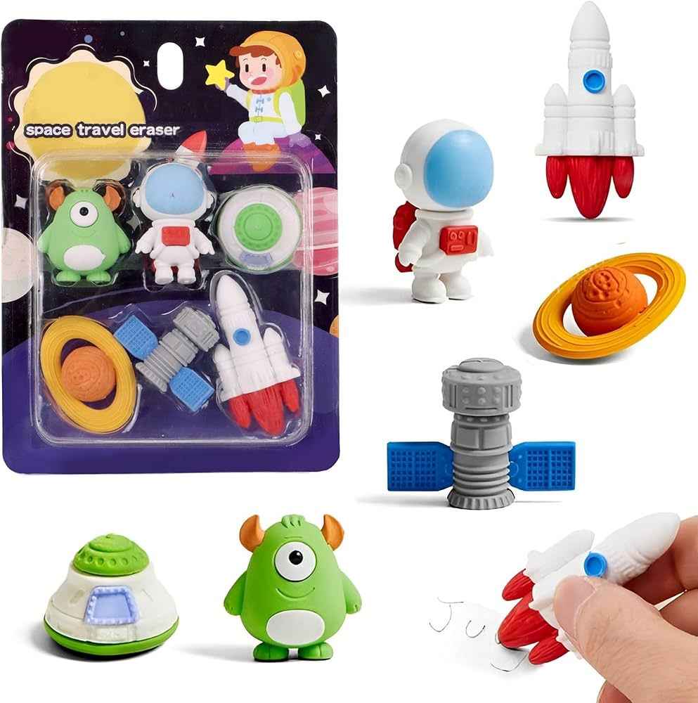 Outer Space Astronaut 3D Eraser - 6 Pieces Set