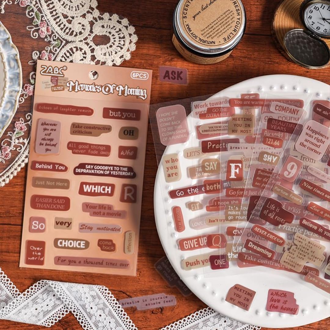 Vintage Style Clear Stamp Stickers Set, 6 Pieces - Kinder Kreato