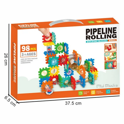 98 PCS Pipeline Rolling Block Set – 3D Maze Ball Race Track Building Kit - Kinder Kreato