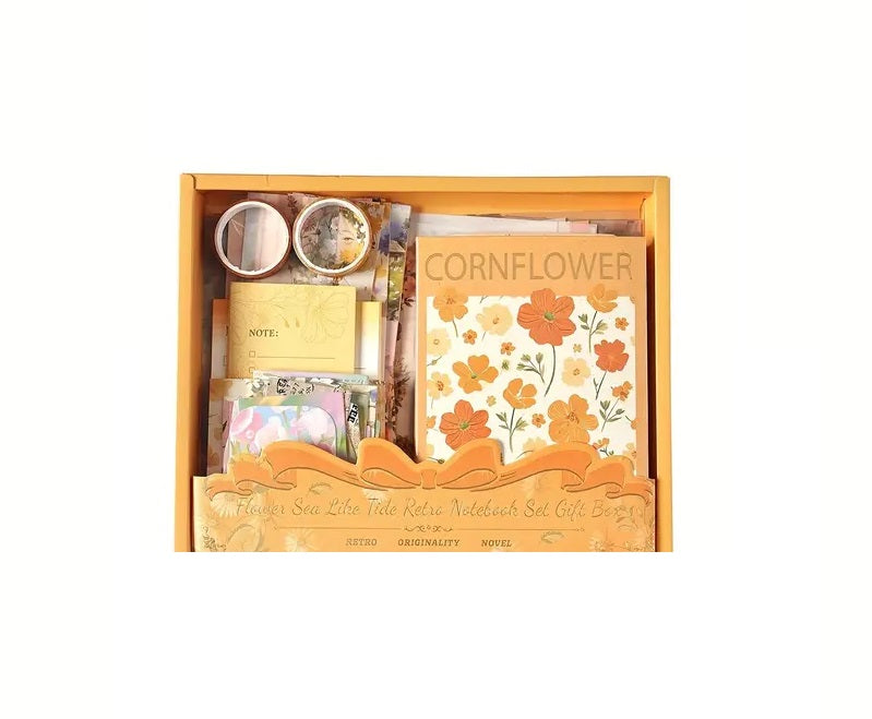 Vintage Vibrant Floral Diary Gift Box – 124 Items (Orange) - Kinder Kreato