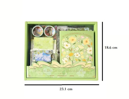 Vintage Vibrant Floral Diary Gift Box – 124 Items (Green) - Kinder Kreato