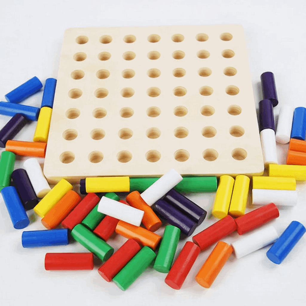 Educational Colour Cognition Sorting & Stacking Wooden Peg Board - Kinder Kreato