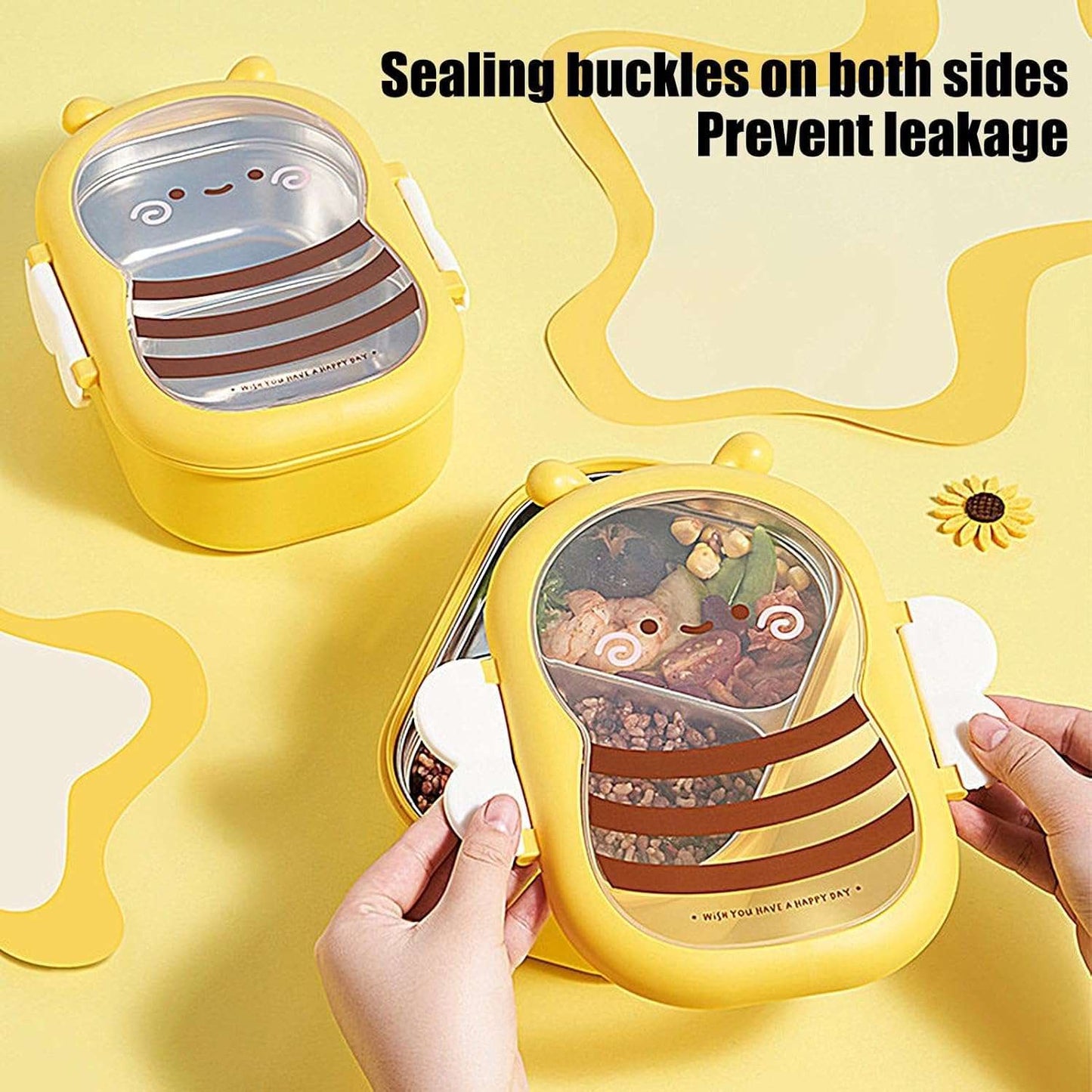 Cute Bee Lunch Container with Safety Lock, Leak Proof - Kinder Kreato