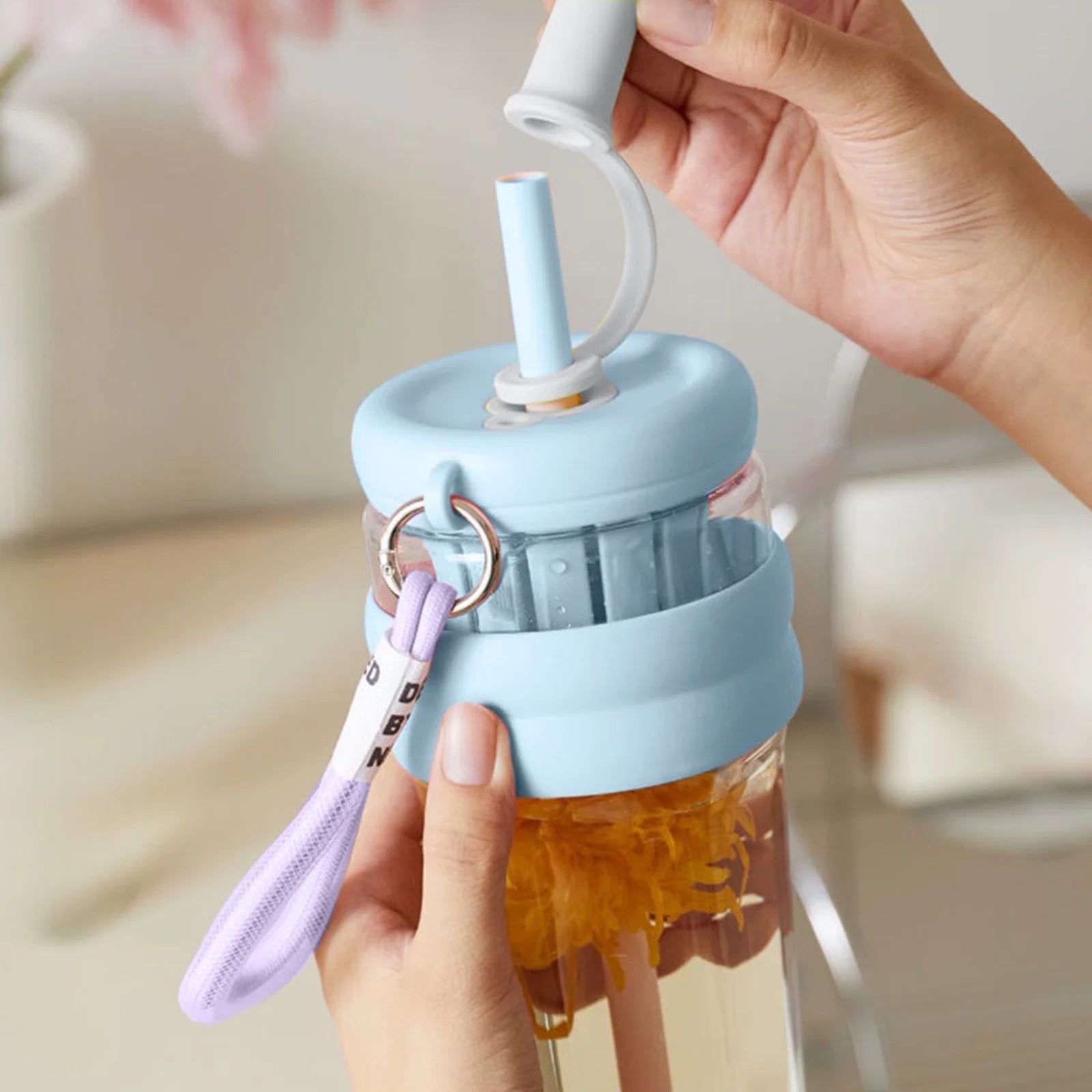 Flower Tea Cup Plastic Straw Cup With Handle Flower - Blue - Kinder Kreato