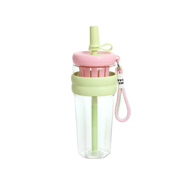 Flower Tea Cup Plastic Straw Cup With Handle Flower - Pink - Kinder Kreato