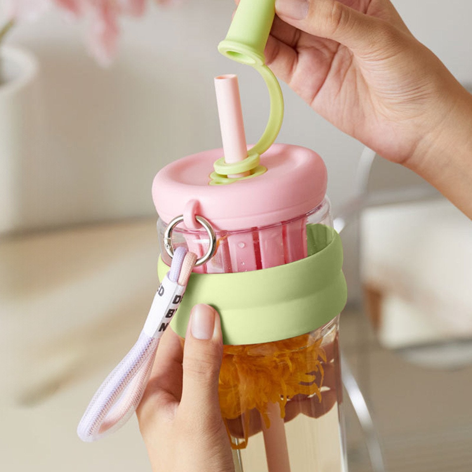 Flower Tea Cup Plastic Straw Cup With Handle Flower - Pink - Kinder Kreato