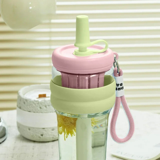 Flower Tea Cup Plastic Straw Cup With Handle Flower - Pink - Kinder Kreato