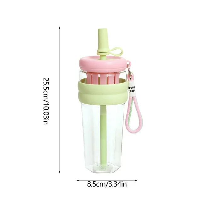 Flower Tea Cup Plastic Straw Cup With Handle Flower - Pink - Kinder Kreato
