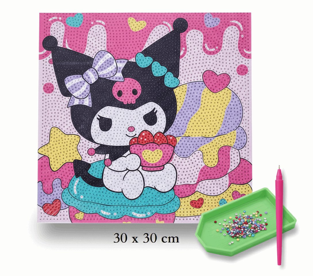Diamond Painting Canvas Kit – 30×30 cm | Kuromi Cupcake - Kinder Kreato