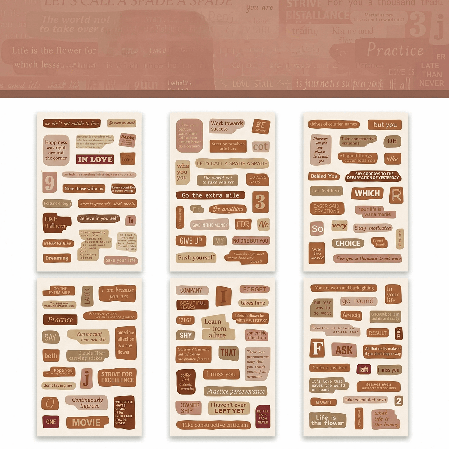 Vintage Style Clear Stamp Stickers Set, 6 Pieces - Kinder Kreato
