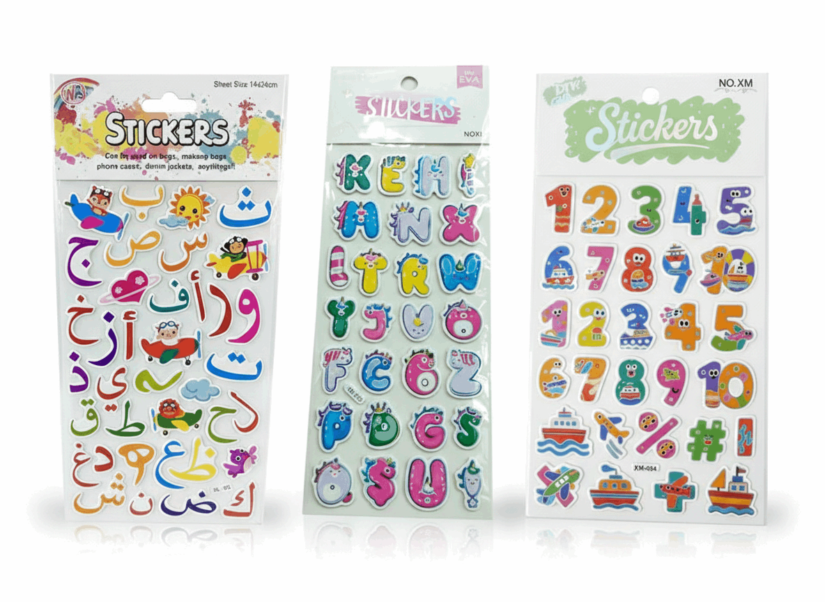 Set of 3 Learning Foaming Stickers (Numbers • Alphabets • Haroof-e-Tahaji) - Kinder Kreato