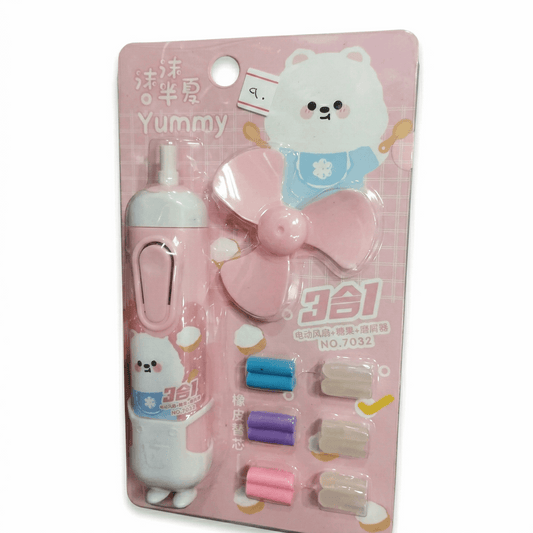 Electric Pencil Erasers with Fan and 12 Refills Set - Kinder Kreato