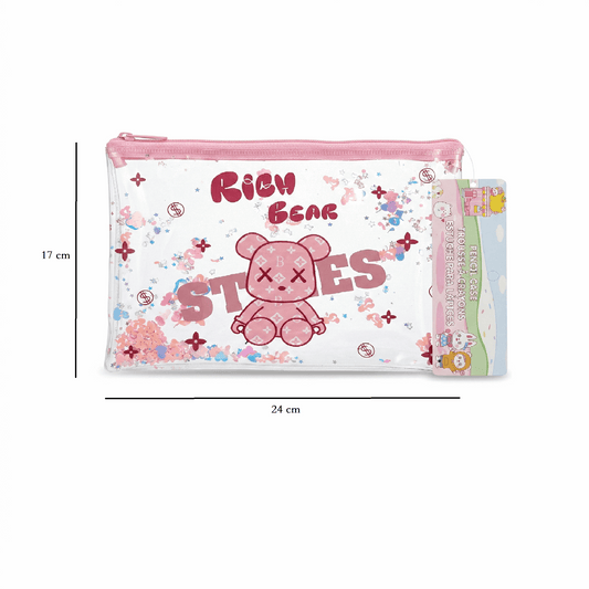 Teddy Transparent Stationery Zipper Pouch – Clear Multipurpose Organizer Bag - Kinder Kreato