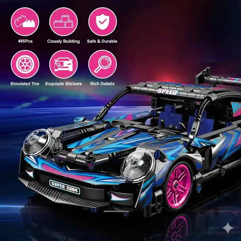 455-Piece Building Blocks Sports Car Toy | DIY Collectible Car Model Kit (1:18 Scale) - Kinder Kreato