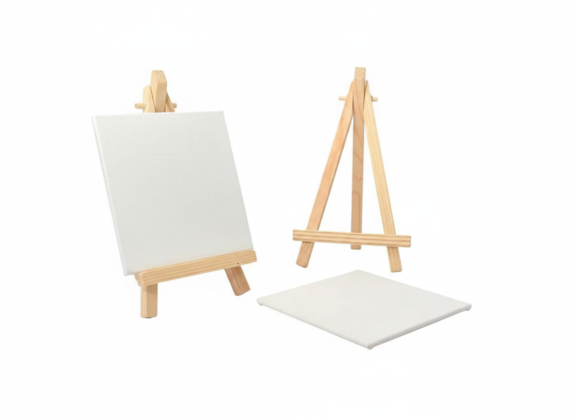 Canvas with Wooden Easel – 4x4 & 6x6 Inches