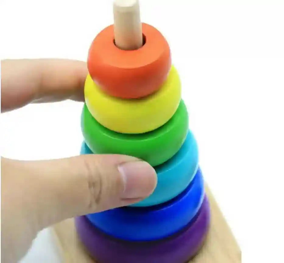 Wooden Rainbow Stacking Tower – 8 Stages - Kinder Kreato