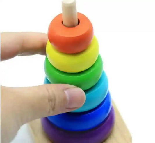 Wooden Rainbow Stacking Tower – 8 Stages - Kinder Kreato