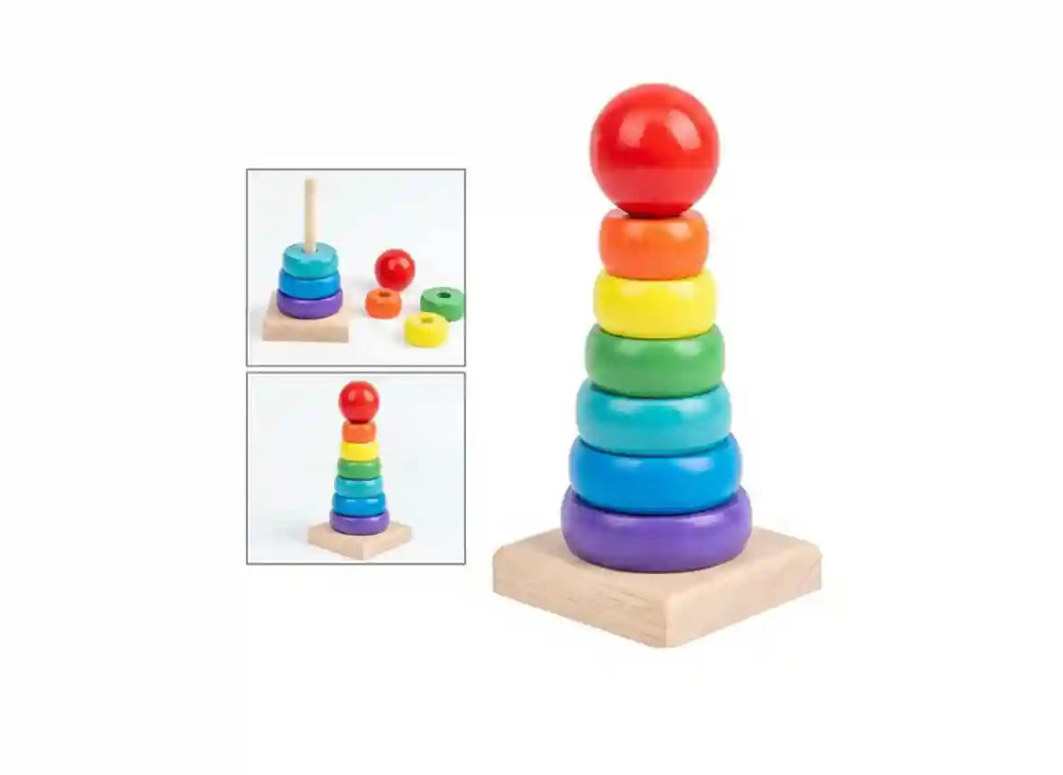 Wooden Rainbow Stacking Tower – 8 Stages - Kinder Kreato