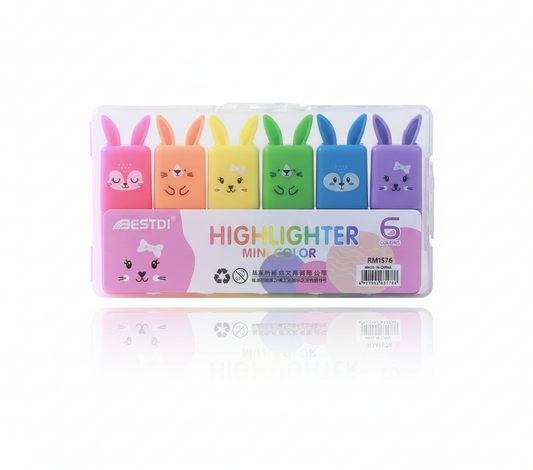 6 Pcs Rabbit Highlighters Set | Fluorescent Pens, Cute Stationery