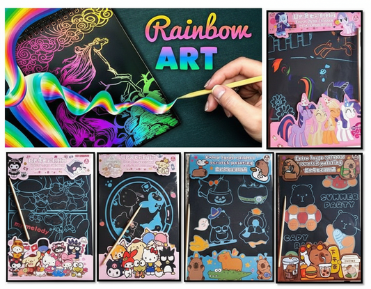 Extra Large Rainbow Scratch Painting Sheets for Kids – A4 Size | Magic Scratch Art Paper | Pack of 2