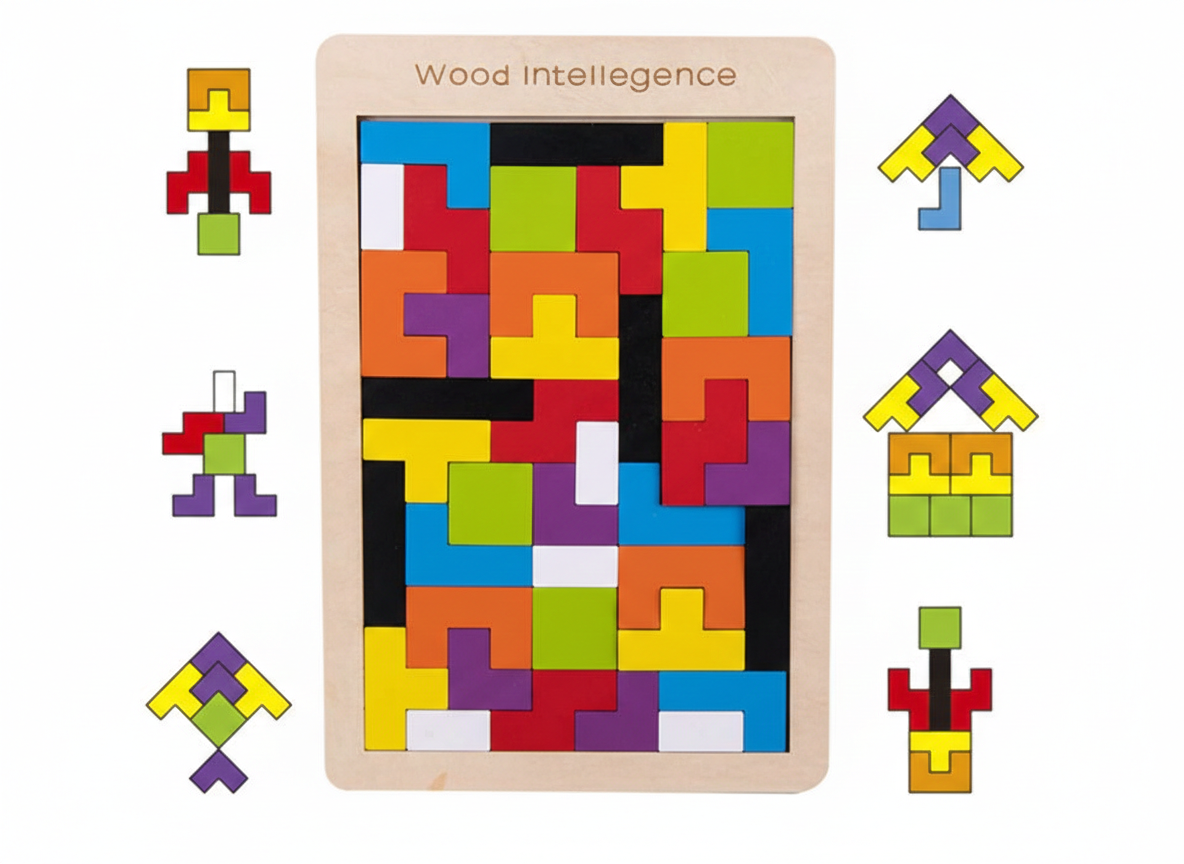 3D Wooden Puzzle | 40 Pieces | Wooden Tetris Building Blocks Game For Kids