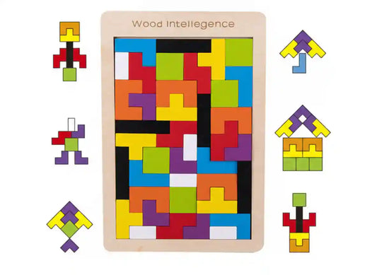 3D Wooden Puzzle | 40 Pieces | Wooden Tetris Building Blocks Game For Kids - Kinder Kreato