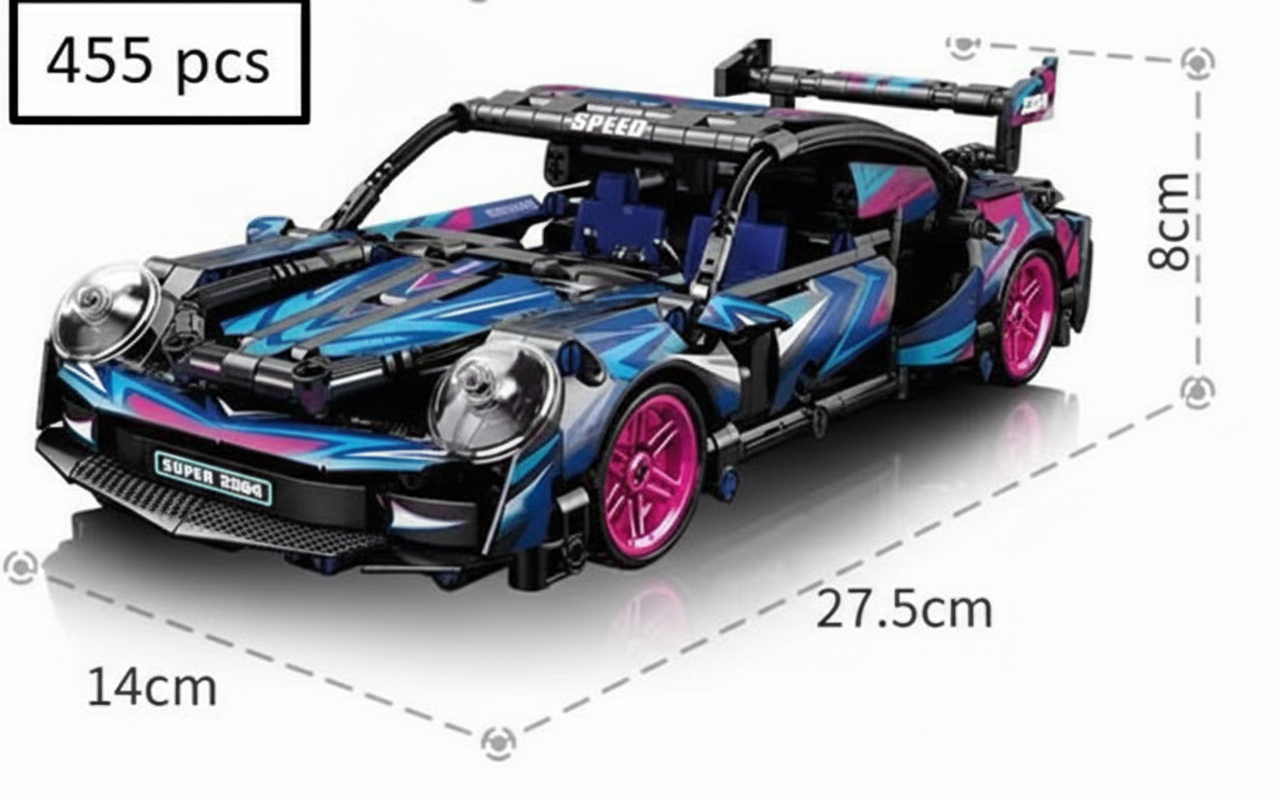 455-Piece Building Blocks Sports Car Toy | DIY Collectible Car Model Kit (1:18 Scale)