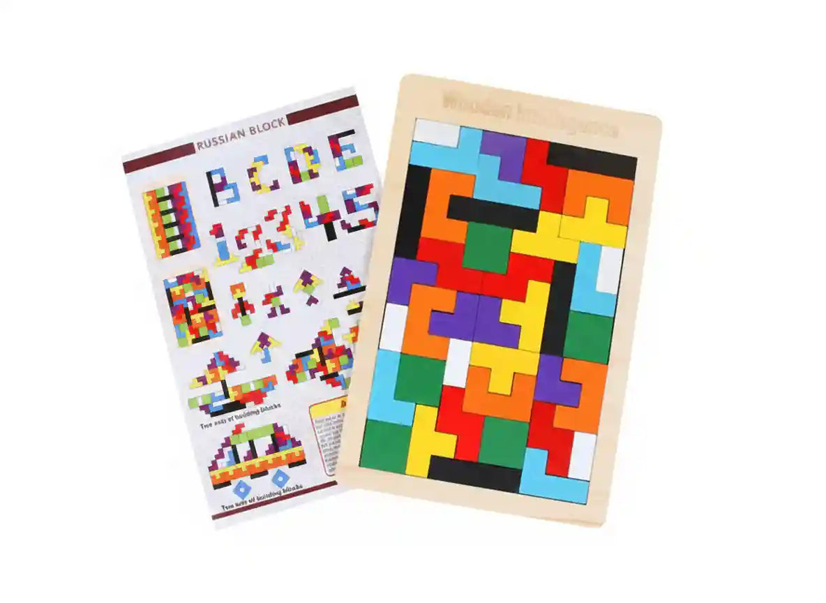 3D Wooden Puzzle | 40 Pieces | Wooden Tetris Building Blocks Game For Kids - Kinder Kreato