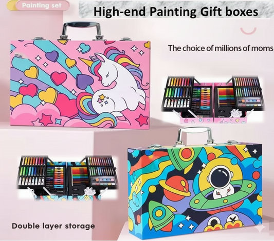 135 Pcs Kids Coloring Gift Box – Complete Drawing Art Set with Crayons, Color Pencils, Oil Pastels, Watercolors & More