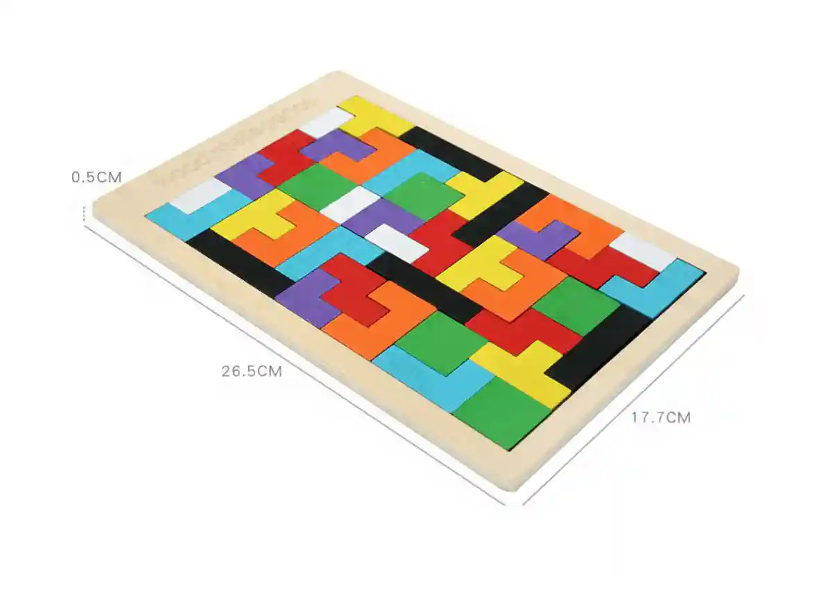 3D Wooden Puzzle | 40 Pieces | Wooden Tetris Building Blocks Game For Kids - Kinder Kreato