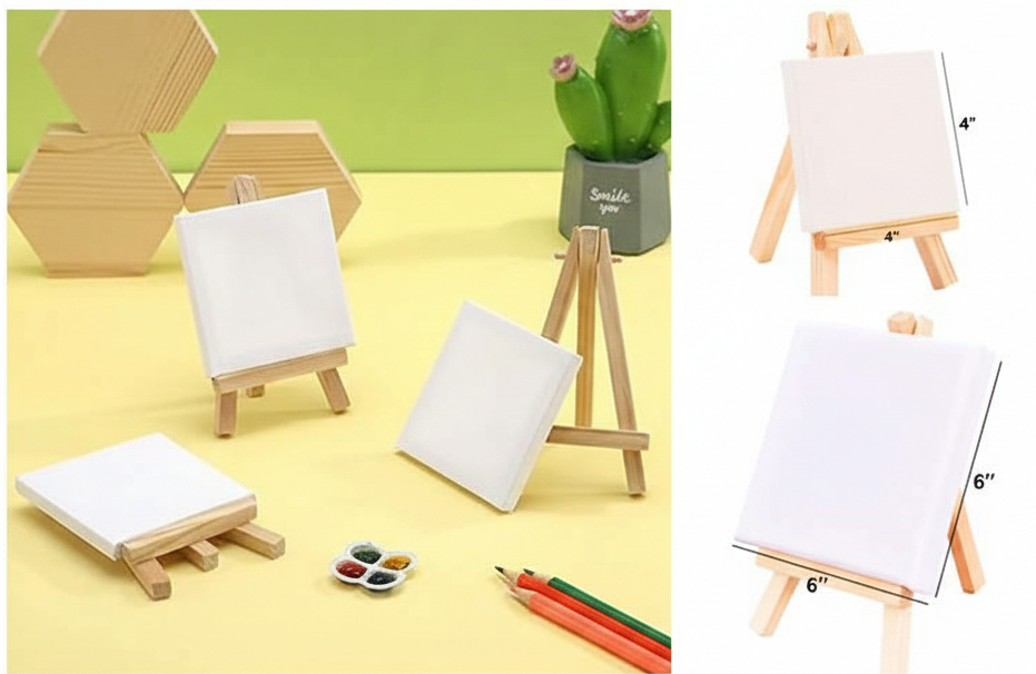 Canvas with Wooden Easel – 4x4 & 6x6 Inches