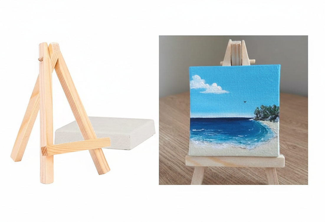 Canvas with Wooden Easel – 4x4 & 6x6 Inches