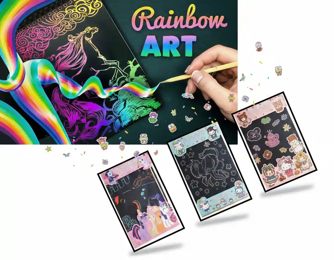 Extra Large Rainbow Scratch Painting Sheets – A4 Size | Pack of 2 - Kinder Kreato