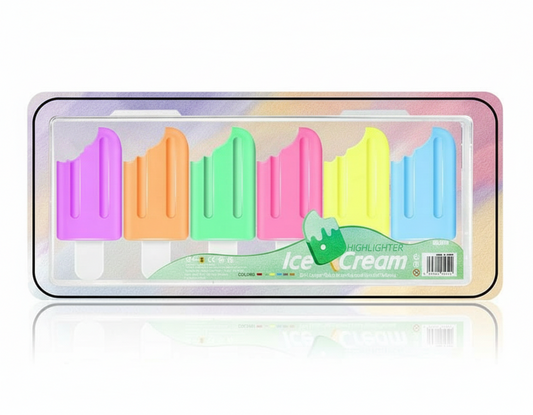 6 Pcs Icecream Highlighters Set | Fluorescent Pens, Cute Stationery