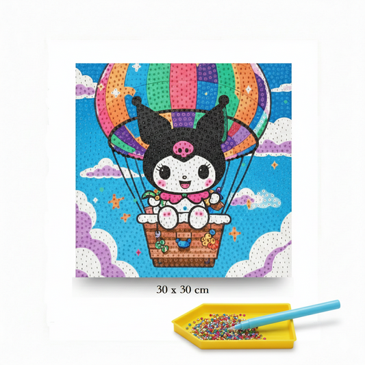 Diamond Painting Canvas Kit – 30×30 cm | Kuromi Air Ballon - Kinder Kreato