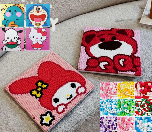 Pom Pom Balls Canvas Art for Kids | Creative DIY Craft (20×20 cm)